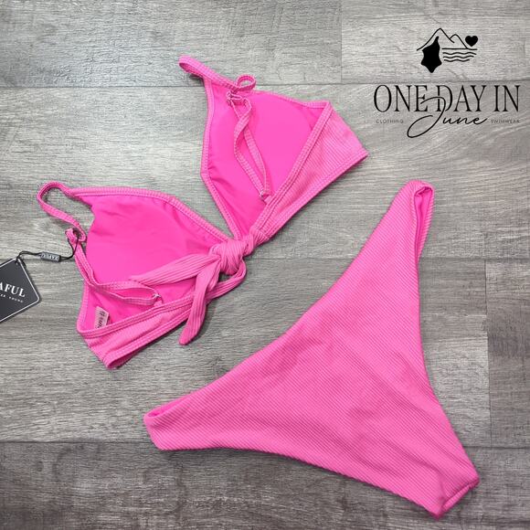 Zaful V Wire Textured Tie Back Bikini Swimsuit Size L - Picture 5 of 5